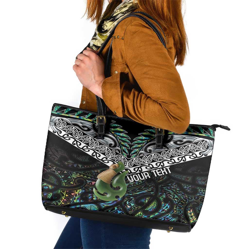 Personalised Maori Manaia Leather Tote Bag New Zealand Tribal Hei Matau Papua Shell LT9 Green - Polynesian Pride