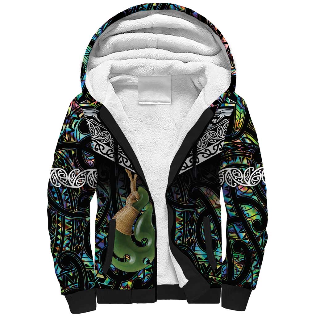 Personalised Maori Manaia Sherpa Hoodie New Zealand Tribal Hei Matau Papua Shell LT9 Unisex Green - Polynesian Pride