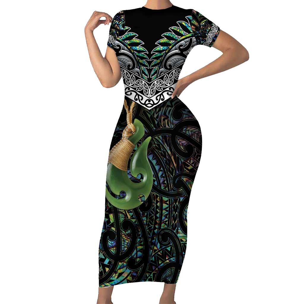 Personalised Maori Manaia Short Sleeve Bodycon Dress New Zealand Tribal Hei Matau Papua Shell