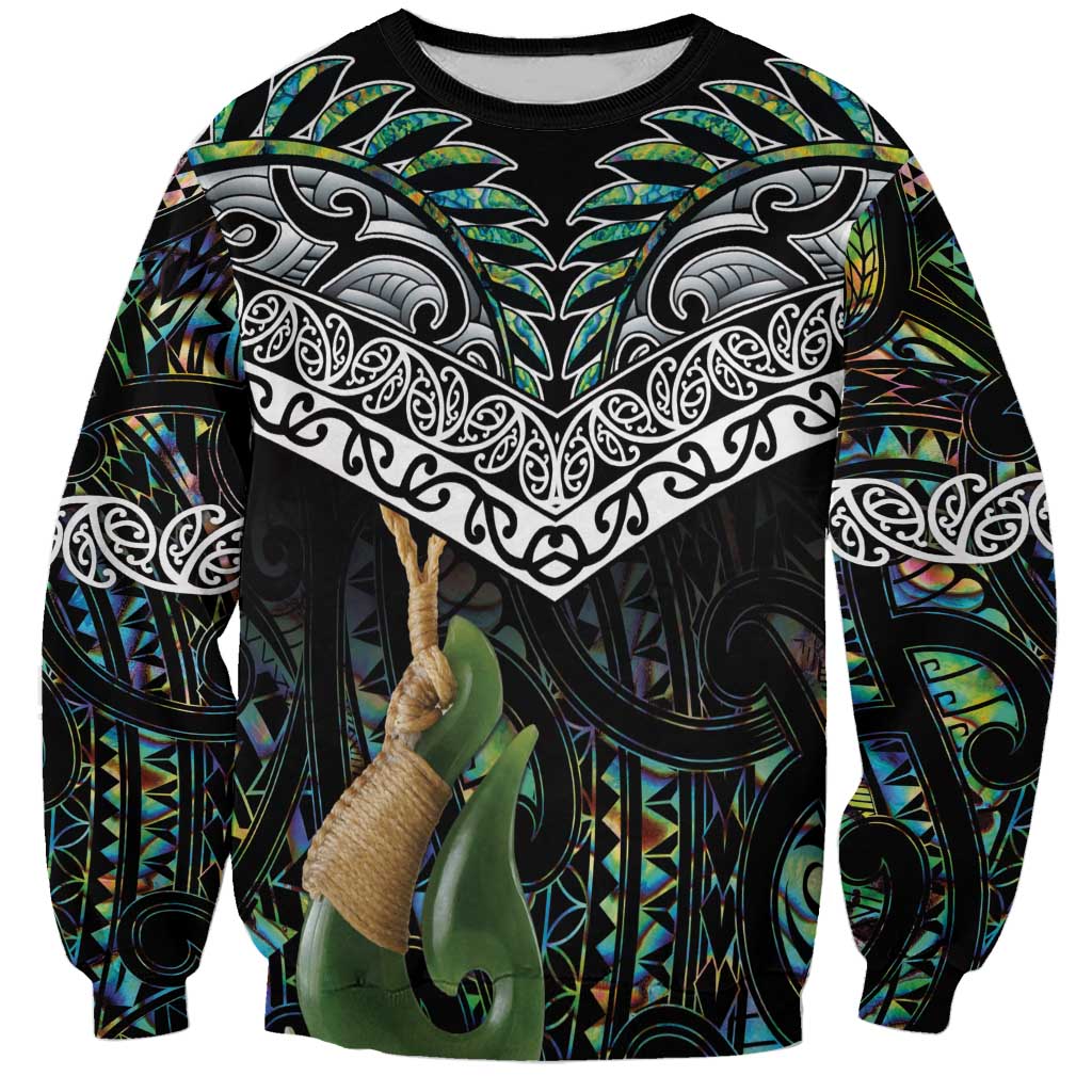 Personalised Maori Manaia Sweatshirt New Zealand Tribal Hei Matau Papua Shell LT9 Unisex Green - Polynesian Pride