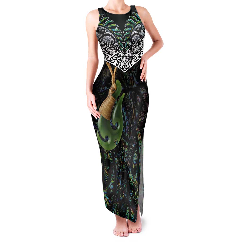 Personalised Maori Manaia Tank Maxi Dress New Zealand Tribal Hei Matau Papua Shell LT9 Women Green - Polynesian Pride