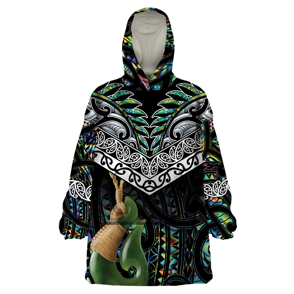 Personalised Maori Manaia Wearable Blanket Hoodie New Zealand Tribal Hei Matau Papua Shell LT9 One Size Green - Polynesian Pride