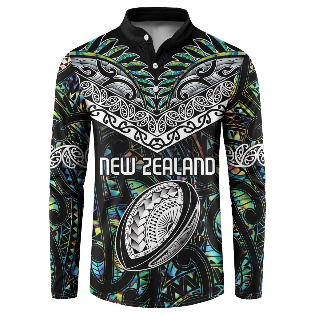 Custom New Zealand Button Sweatshirt Maori Rugby Tattoo Papua Shell