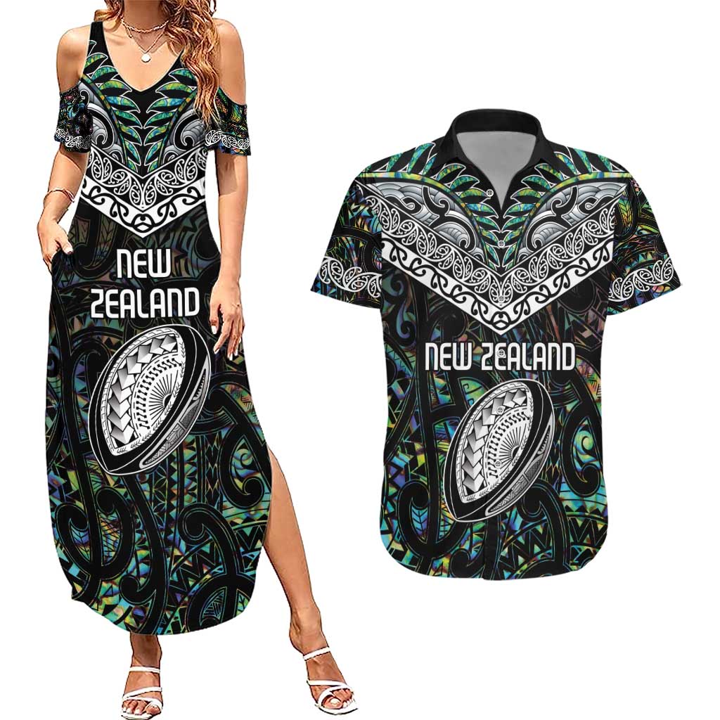 Custom New Zealand Couples Matching Summer Maxi Dress and Hawaiian Shirt Maori Rugby Tattoo Papua Shell