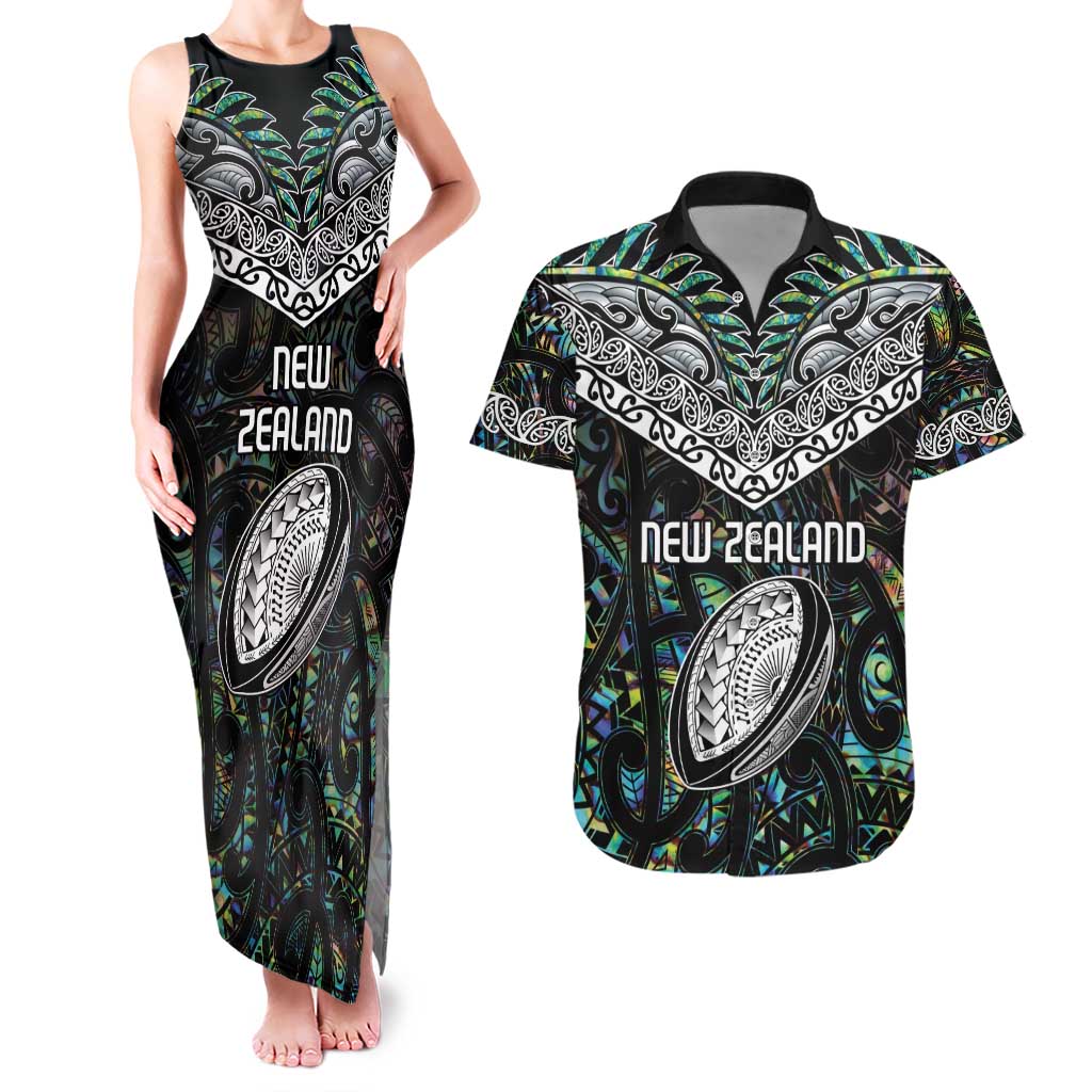 Custom New Zealand Couples Matching Tank Maxi Dress and Hawaiian Shirt Maori Rugby Tattoo Papua Shell