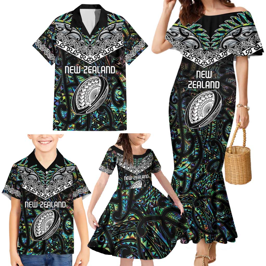 Custom New Zealand Family Matching Mermaid Dress and Hawaiian Shirt Maori Rugby Tattoo Papua Shell