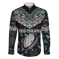 Custom New Zealand Family Matching Off The Shoulder Long Sleeve Dress and Hawaiian Shirt Maori Rugby Tattoo Papua Shell
