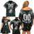 Custom New Zealand Family Matching Off Shoulder Short Dress and Hawaiian Shirt Maori Rugby Tattoo Papua Shell