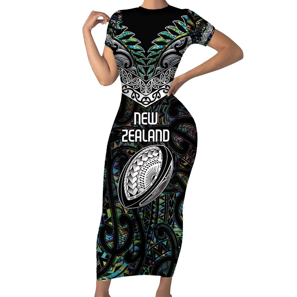 Custom New Zealand Family Matching Short Sleeve Bodycon Dress and Hawaiian Shirt Maori Rugby Tattoo Papua Shell