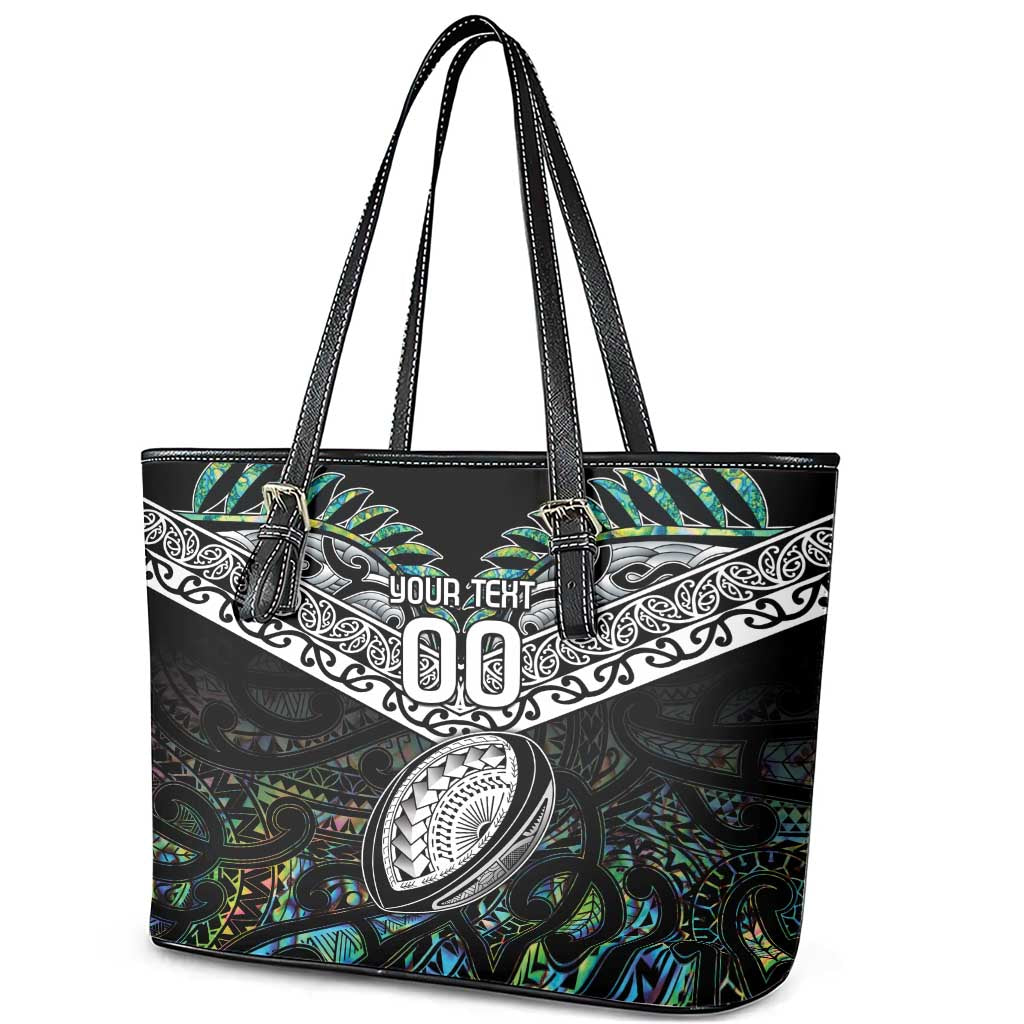 Custom New Zealand Leather Tote Bag Maori Rugby Tattoo Papua Shell