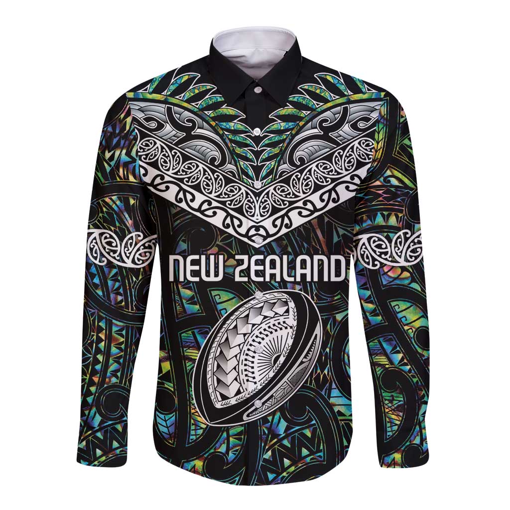 Custom New Zealand Long Sleeve Button Shirt Maori Rugby Tattoo Papua Shell