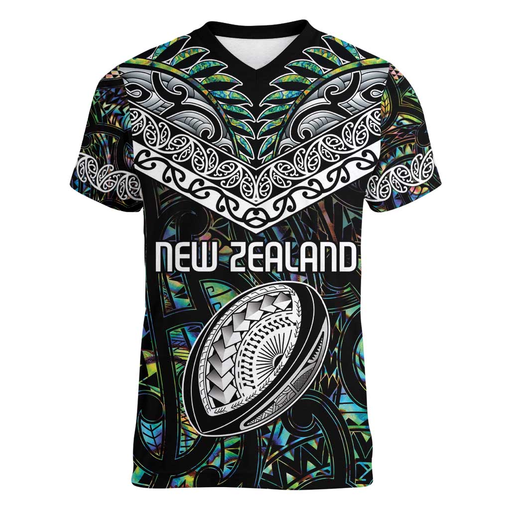 Custom New Zealand Women V-Neck T-Shirt Maori Rugby Tattoo Papua Shell