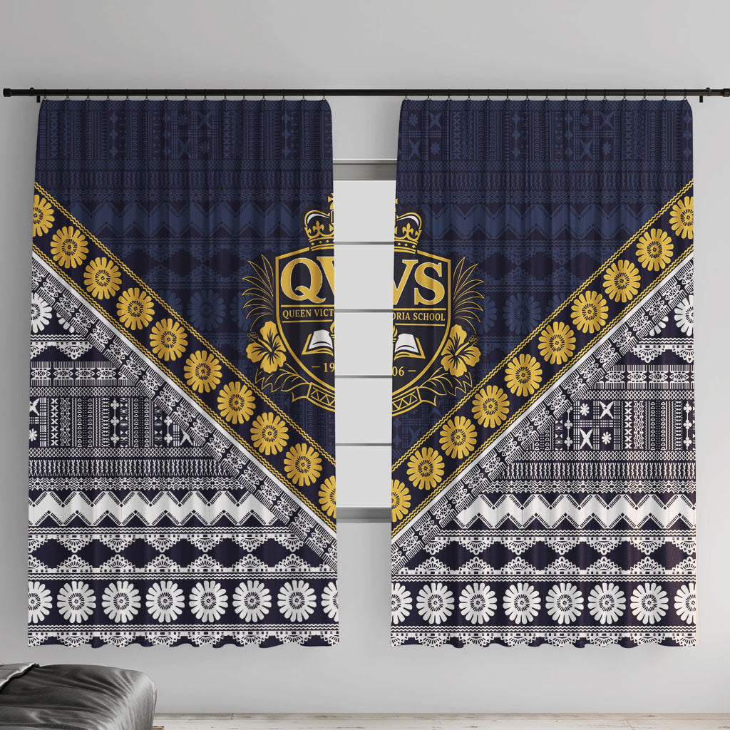 Fiji Queen Victoria School Window Curtain QVS 1906 Generational School Legacy LT9 With Hooks Blue - Polynesian Pride