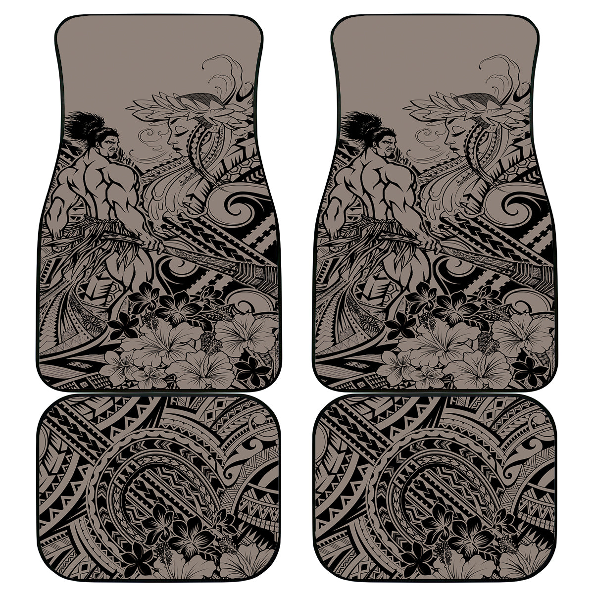 Beauty and The Warrior Polynesian Valentine Car Mats Hibiscus FLowers Brown Style LT9 Brown - Polynesian Pride