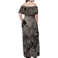 Beauty and The Warrior Polynesian Valentine Family Matching Off Shoulder Maxi Dress and Hawaiian Shirt Hibiscus FLowers Brown Style LT9 - Polynesian Pride