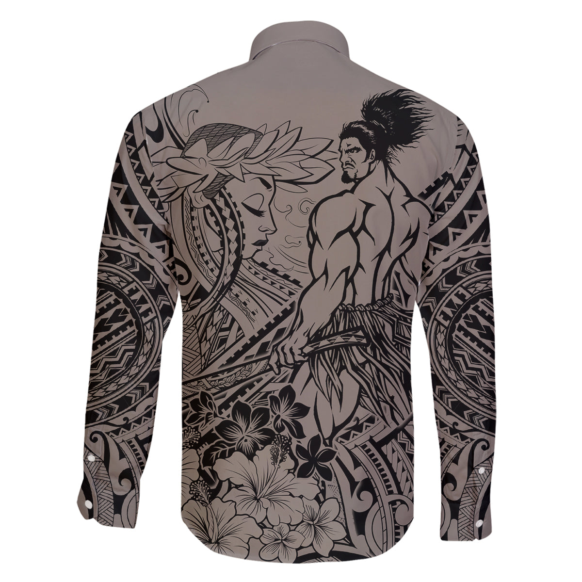 Beauty and The Warrior Polynesian Valentine Family Matching Tank Maxi Dress and Hawaiian Shirt Hibiscus FLowers Brown Style LT9 - Polynesian Pride