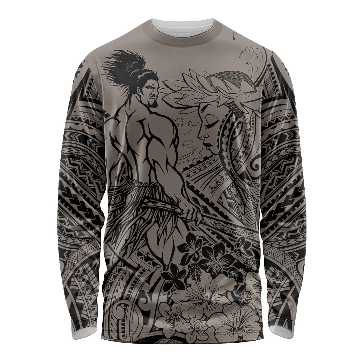 Beauty and The Warrior Polynesian Valentine Long Sleeve Shirt Hibiscus FLowers Brown Style LT9 Unisex Brown - Polynesian Pride