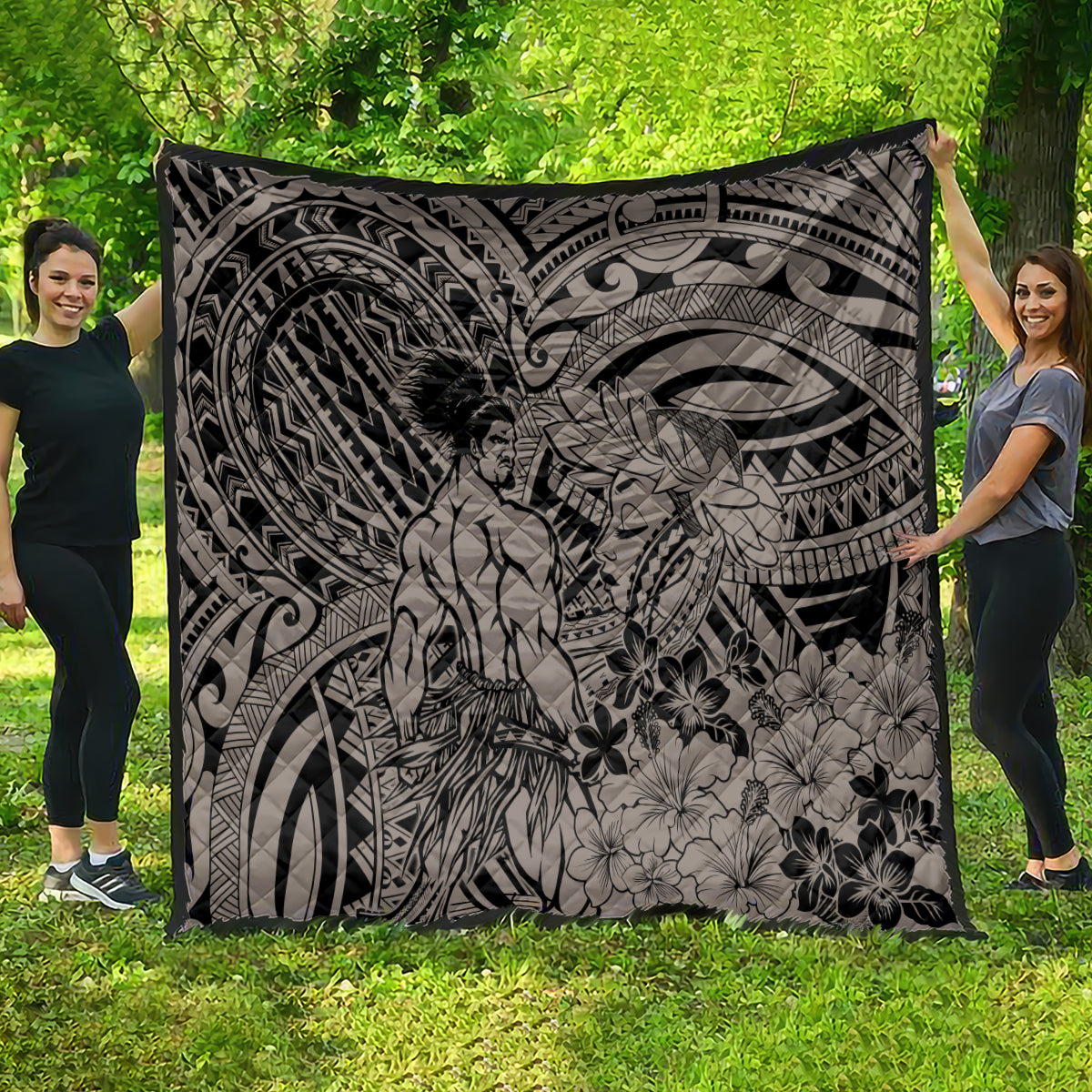 Beauty and The Warrior Polynesian Valentine Quilt Hibiscus FLowers Brown Style LT9 - Polynesian Pride