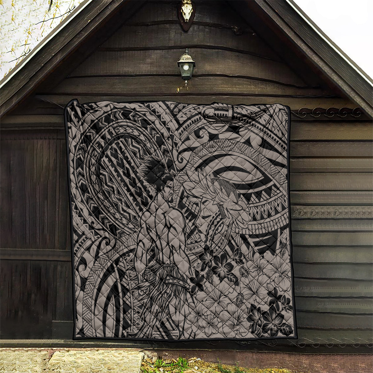 Beauty and The Warrior Polynesian Valentine Quilt Hibiscus FLowers Brown Style LT9 - Polynesian Pride