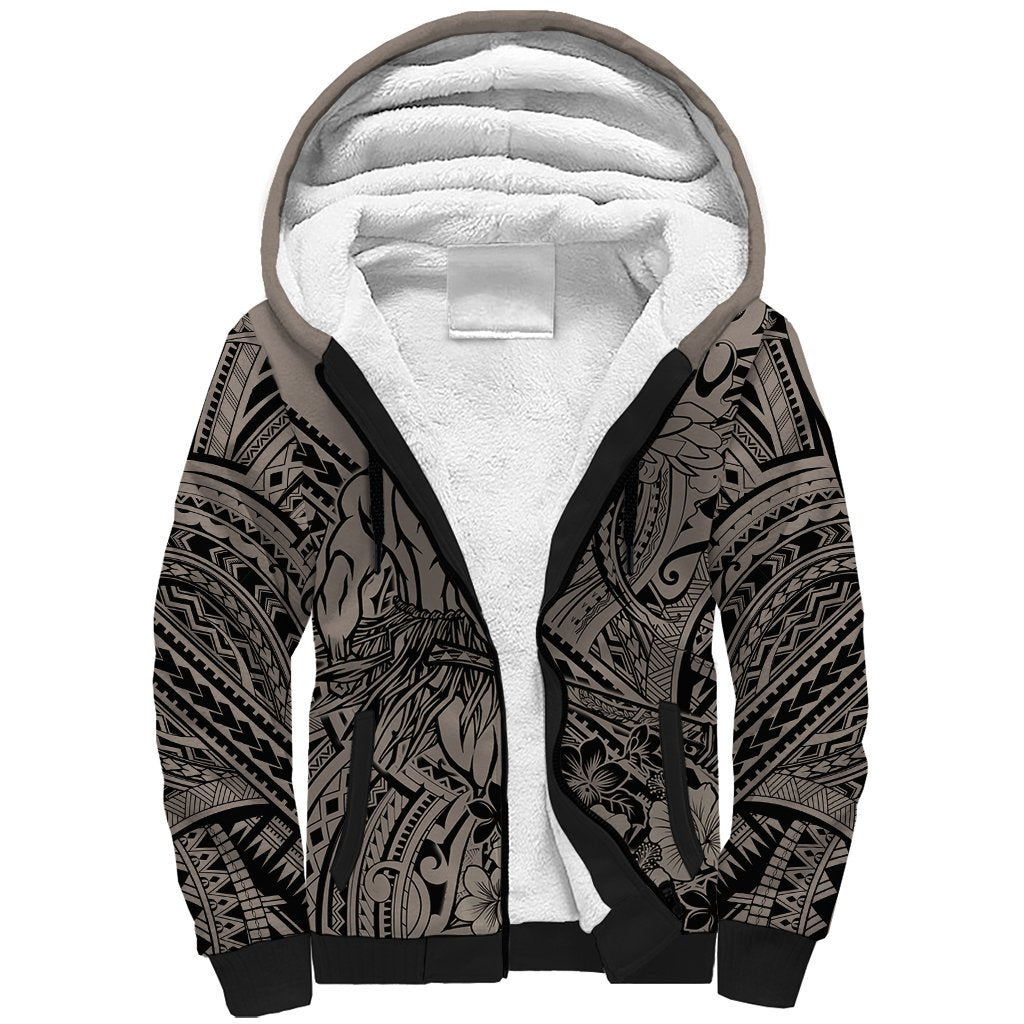 Beauty and The Warrior Polynesian Valentine Sherpa Hoodie Hibiscus FLowers Brown Style LT9 Unisex Brown - Polynesian Pride