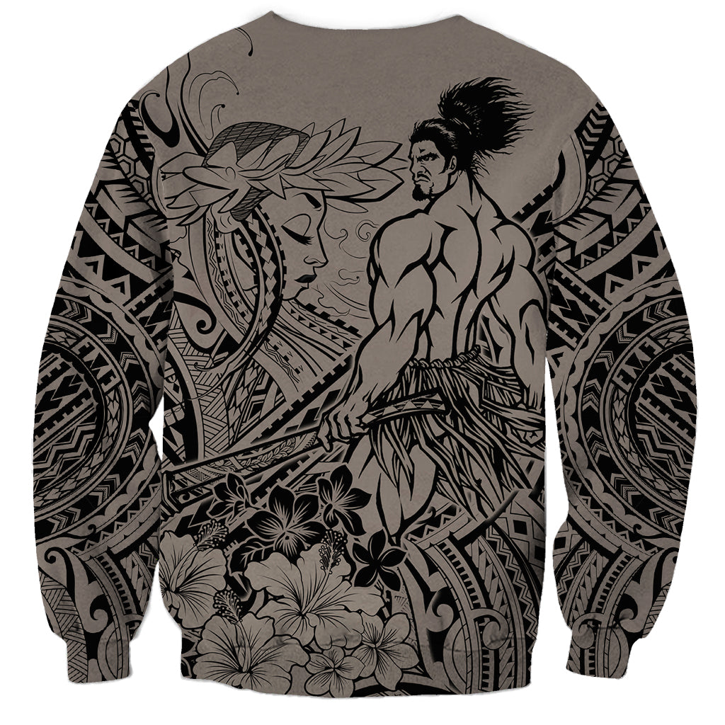 Beauty and The Warrior Polynesian Valentine Sweatshirt Hibiscus FLowers Brown Style LT9 - Polynesian Pride