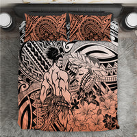 Beauty and The Warrior Polynesian Valentine Bedding Set Hibiscus FLowers Orange Style LT9 Orange - Polynesian Pride