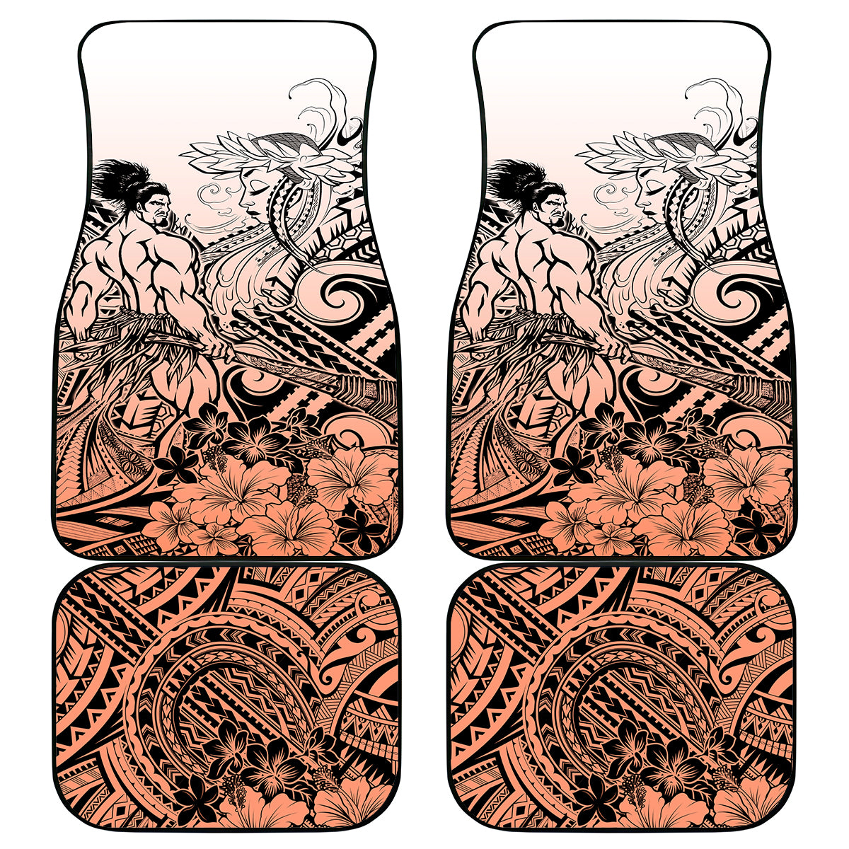 Beauty and The Warrior Polynesian Valentine Car Mats Hibiscus FLowers Orange Style LT9 Orange - Polynesian Pride