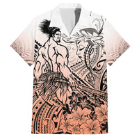 Beauty and The Warrior Polynesian Valentine Family Matching Off Shoulder Maxi Dress and Hawaiian Shirt Hibiscus FLowers Orange Style LT9 Dad's Shirt - Short Sleeve Orange - Polynesian Pride