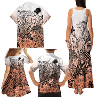 Beauty and The Warrior Polynesian Valentine Family Matching Tank Maxi Dress and Hawaiian Shirt Hibiscus FLowers Orange Style LT9 - Polynesian Pride