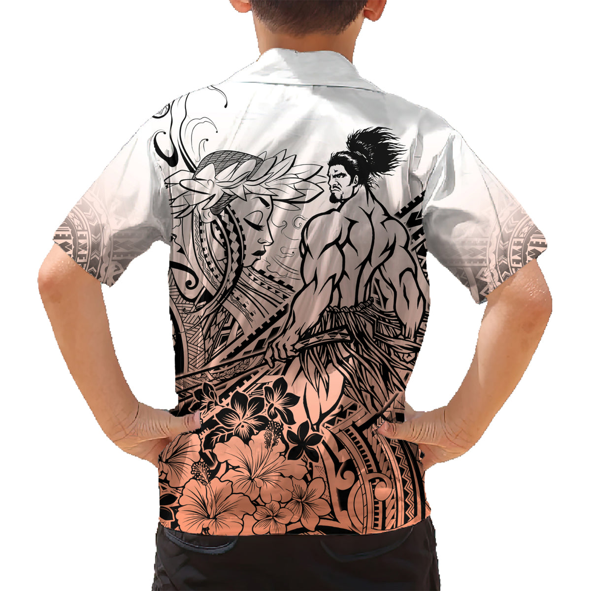 Beauty and The Warrior Polynesian Valentine Hawaiian Shirt Hibiscus FLowers Orange Style LT9 - Polynesian Pride