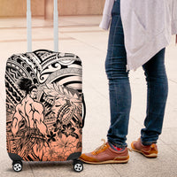 Beauty and The Warrior Polynesian Valentine Luggage Cover Hibiscus FLowers Orange Style LT9 Orange - Polynesian Pride