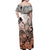 Beauty and The Warrior Polynesian Valentine Off Shoulder Maxi Dress Hibiscus FLowers Orange Style LT9 - Polynesian Pride