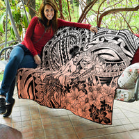 Beauty and The Warrior Polynesian Valentine Quilt Hibiscus FLowers Orange Style LT9 - Polynesian Pride