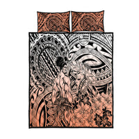 Beauty and The Warrior Polynesian Valentine Quilt Bed Set Hibiscus FLowers Orange Style LT9 Orange - Polynesian Pride