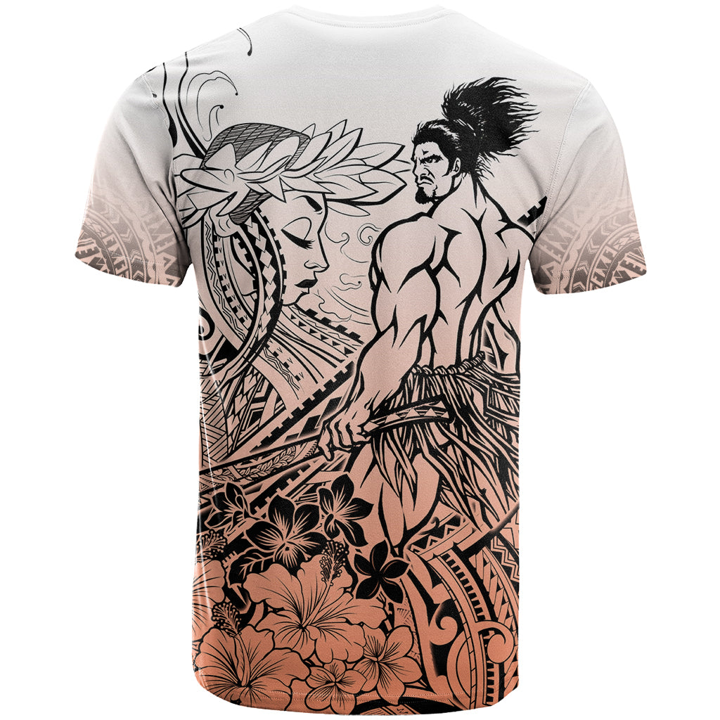 Beauty and The Warrior Polynesian Valentine T Shirt Hibiscus FLowers Orange Style LT9 - Polynesian Pride