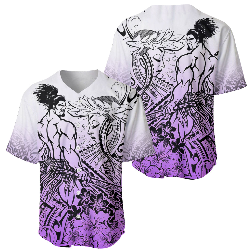 Beauty and The Warrior Polynesian Valentine Baseball Jersey Hibiscus FLowers Purple Style LT9 - Polynesian Pride