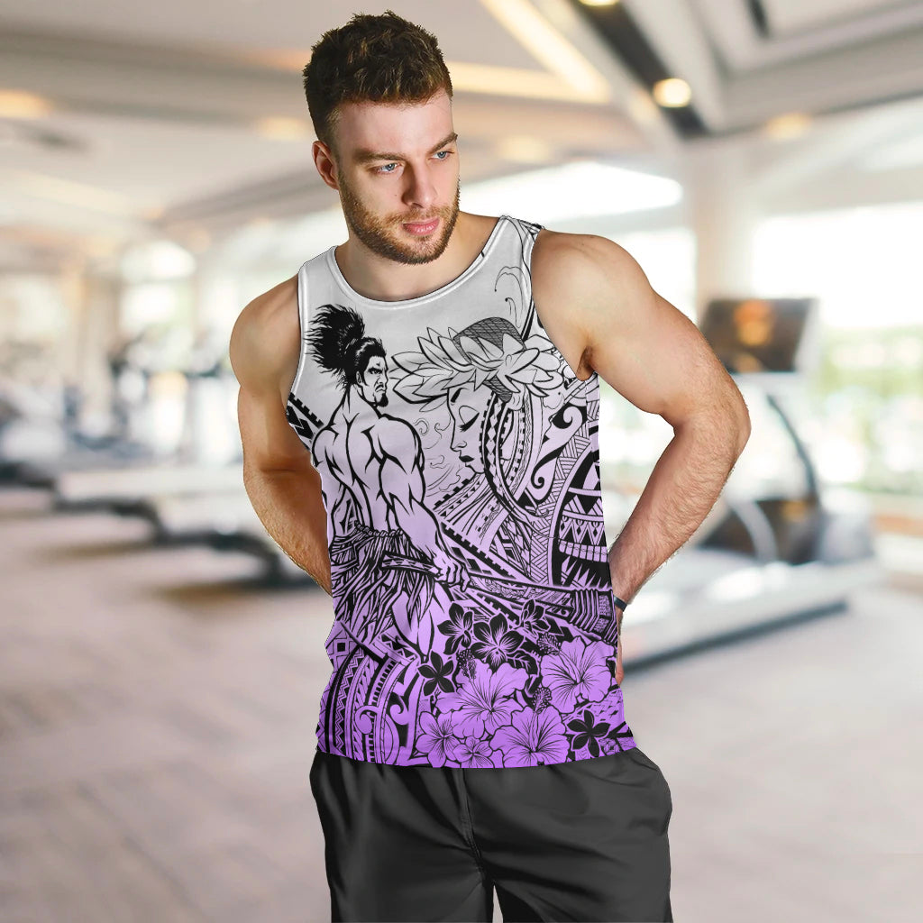 Beauty and The Warrior Polynesian Valentine Men Tank Top Hibiscus FLowers Purple Style LT9 Purple - Polynesian Pride