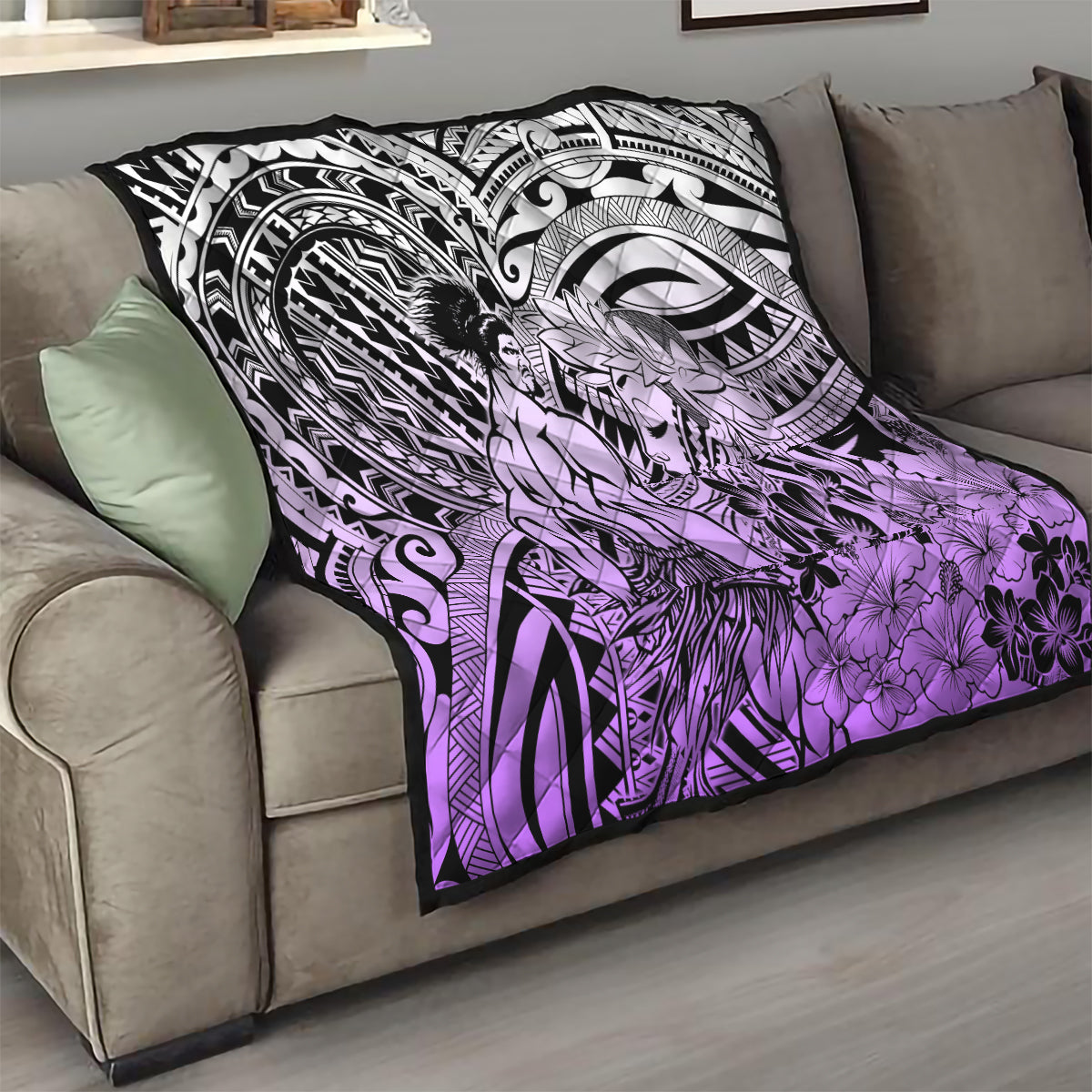 Beauty and The Warrior Polynesian Valentine Quilt Hibiscus FLowers Purple Style LT9 - Polynesian Pride