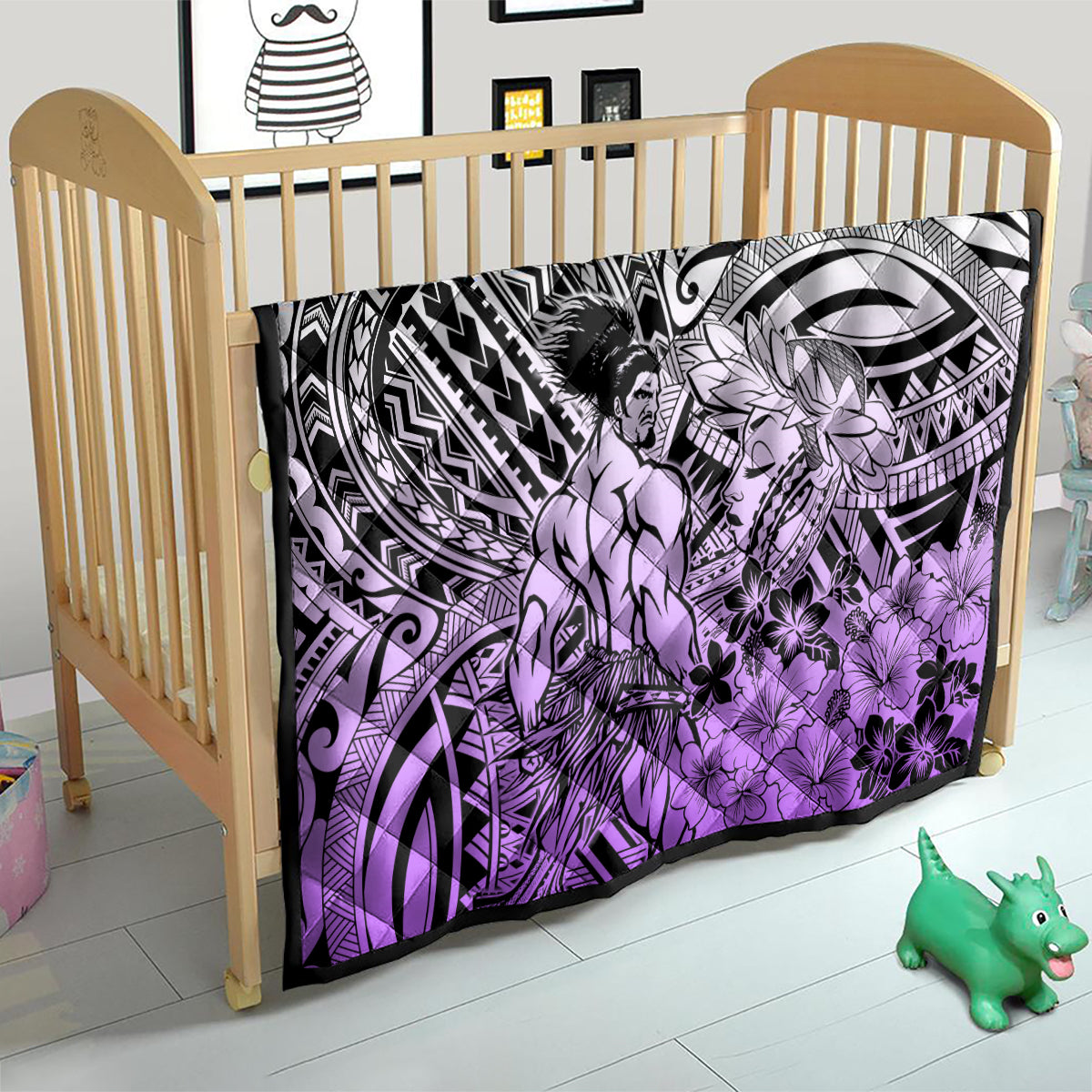 Beauty and The Warrior Polynesian Valentine Quilt Hibiscus FLowers Purple Style LT9 - Polynesian Pride