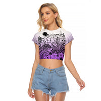 Beauty and The Warrior Polynesian Valentine Raglan Cropped T Shirt Hibiscus FLowers Purple Style LT9 Female Purple - Polynesian Pride