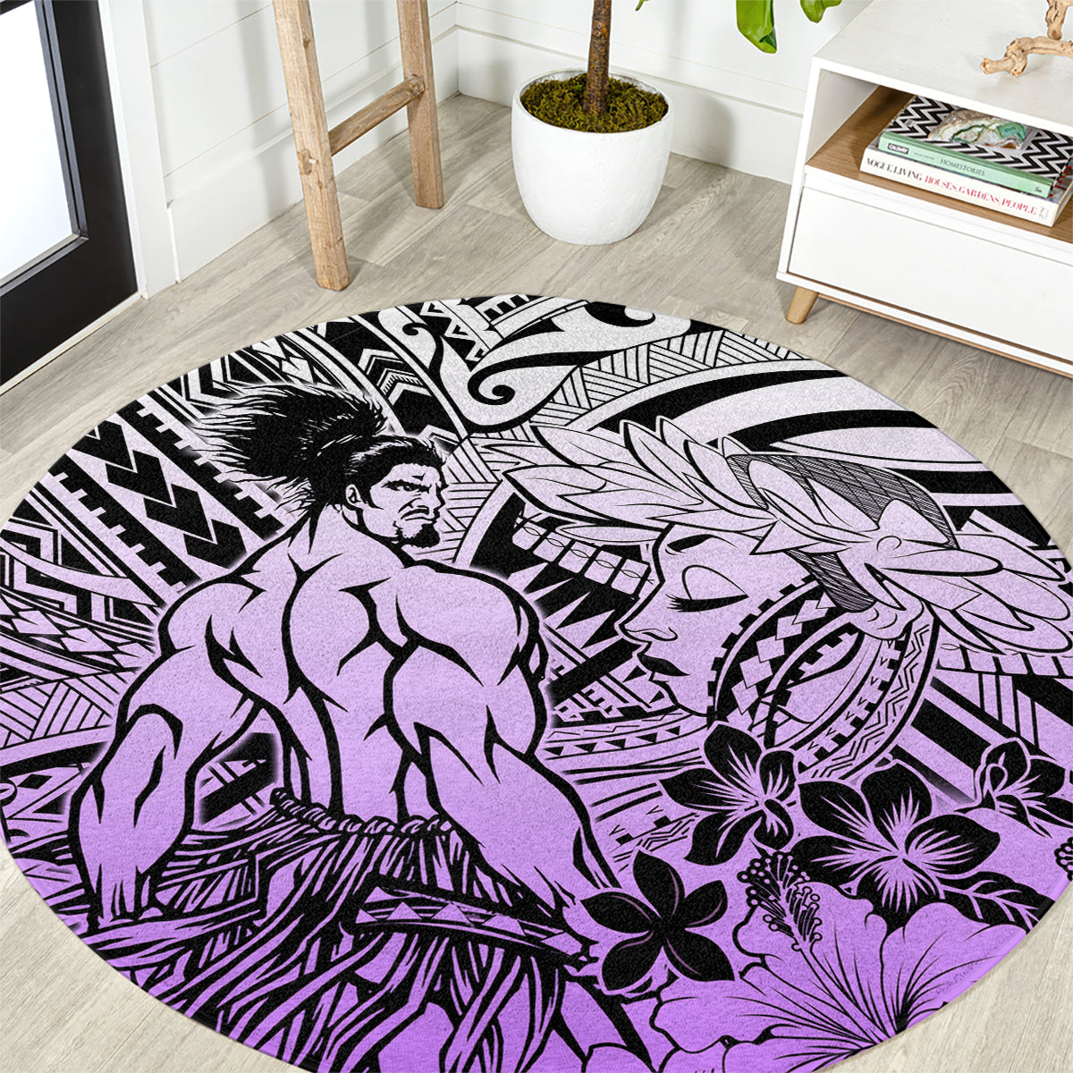 Beauty and The Warrior Polynesian Valentine Round Carpet Hibiscus FLowers Purple Style LT9 Purple - Polynesian Pride