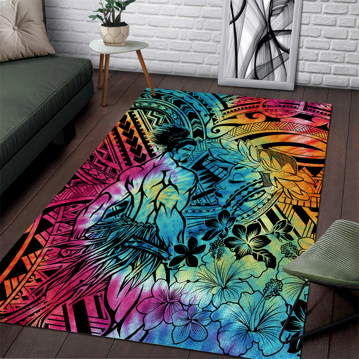 Beauty and The Warrior Polynesian Valentine Area Rug Hibiscus FLowers Rainbow Style LT9 Rainbow - Polynesian Pride