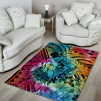 Beauty and The Warrior Polynesian Valentine Area Rug Hibiscus FLowers Rainbow Style LT9 - Polynesian Pride