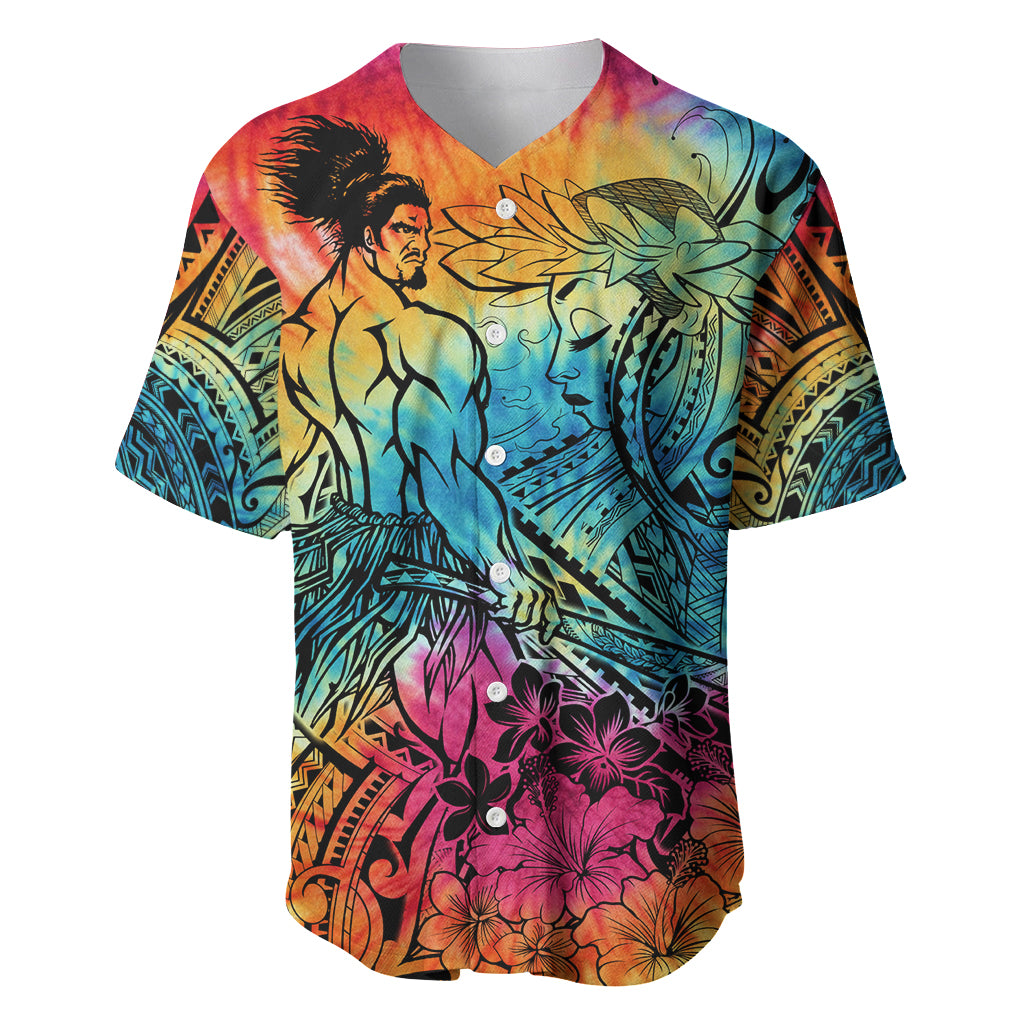 Beauty and The Warrior Polynesian Valentine Baseball Jersey Hibiscus FLowers Rainbow Style LT9 Rainbow - Polynesian Pride