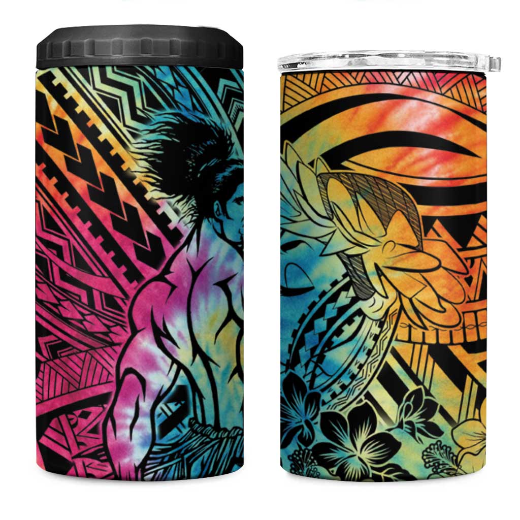 Beauty and The Warrior Polynesian Valentine 4 in 1 Can Cooler Tumbler Hibiscus FLowers Rainbow Style