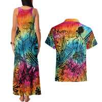 Beauty and The Warrior Polynesian Valentine Couples Matching Tank Maxi Dress and Hawaiian Shirt Hibiscus FLowers Rainbow Style LT9 - Polynesian Pride