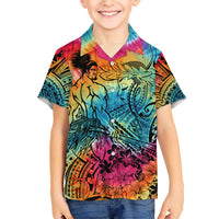 Beauty and The Warrior Polynesian Valentine Kid Hawaiian Shirt Hibiscus FLowers Rainbow Style LT9 Kid Rainbow - Polynesian Pride