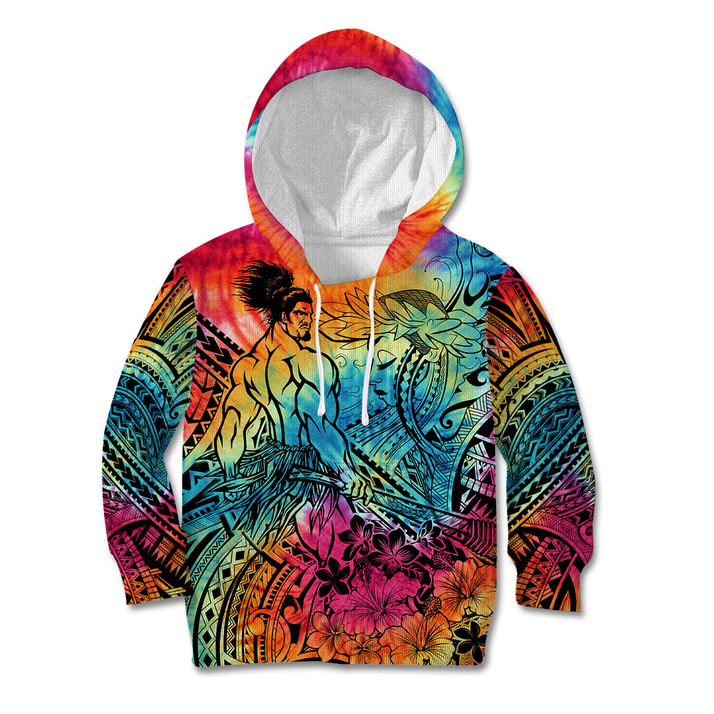 Beauty and The Warrior Polynesian Valentine Kid Hoodie Hibiscus FLowers Rainbow Style LT9 Hoodie Rainbow - Polynesian Pride