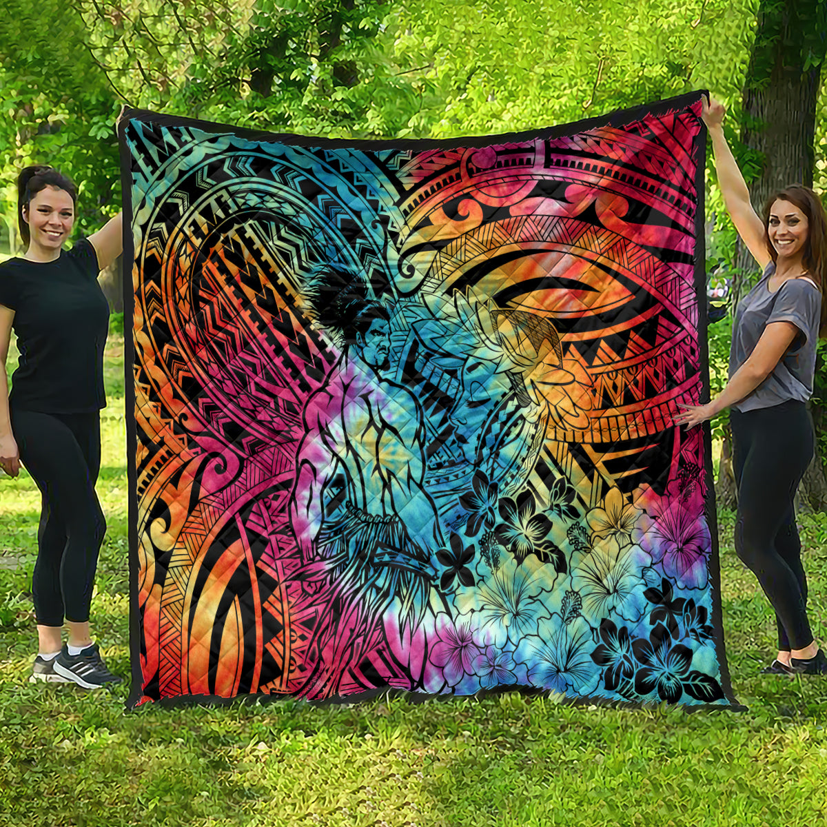 Beauty and The Warrior Polynesian Valentine Quilt Hibiscus FLowers Rainbow Style LT9 - Polynesian Pride