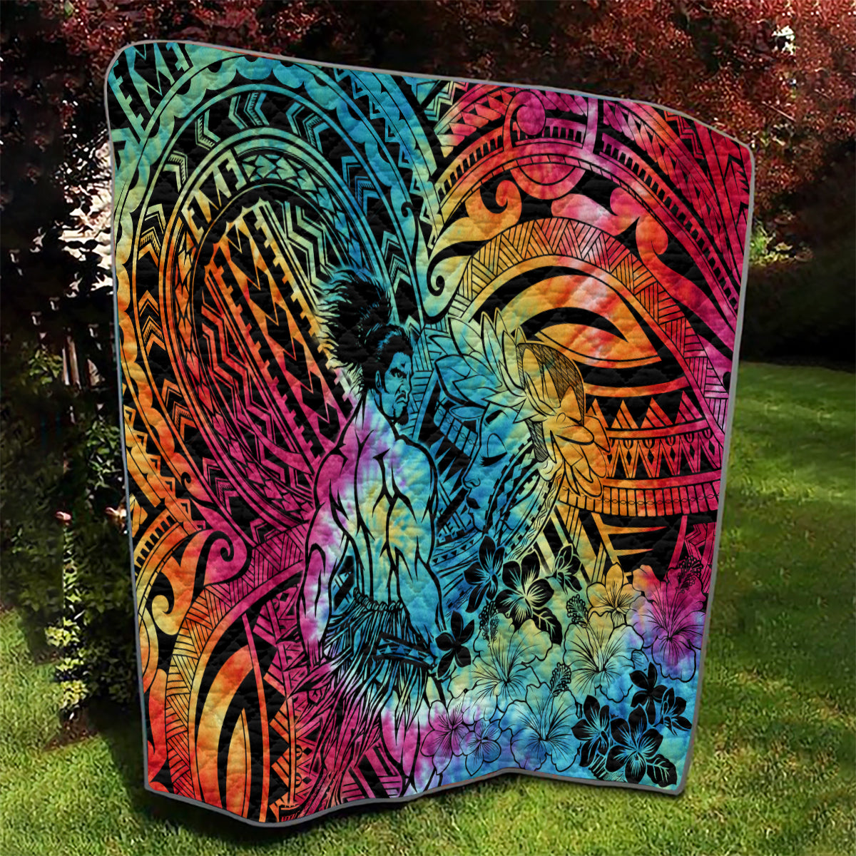 Beauty and The Warrior Polynesian Valentine Quilt Hibiscus FLowers Rainbow Style LT9 - Polynesian Pride